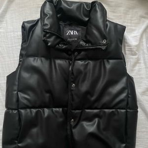 Black ZARA leather puffer vest